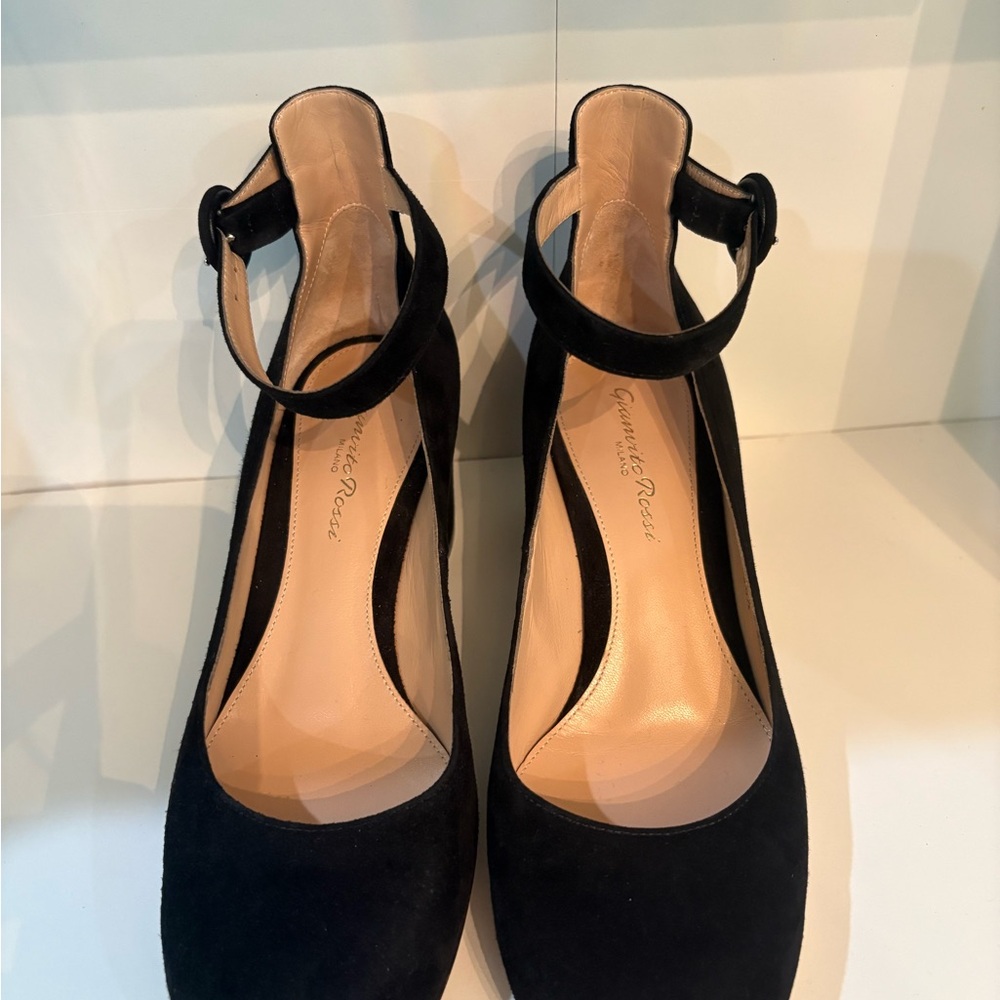 Gianvito Rossi Black Suede Ankle Strap Heels - Picture 2 of 6